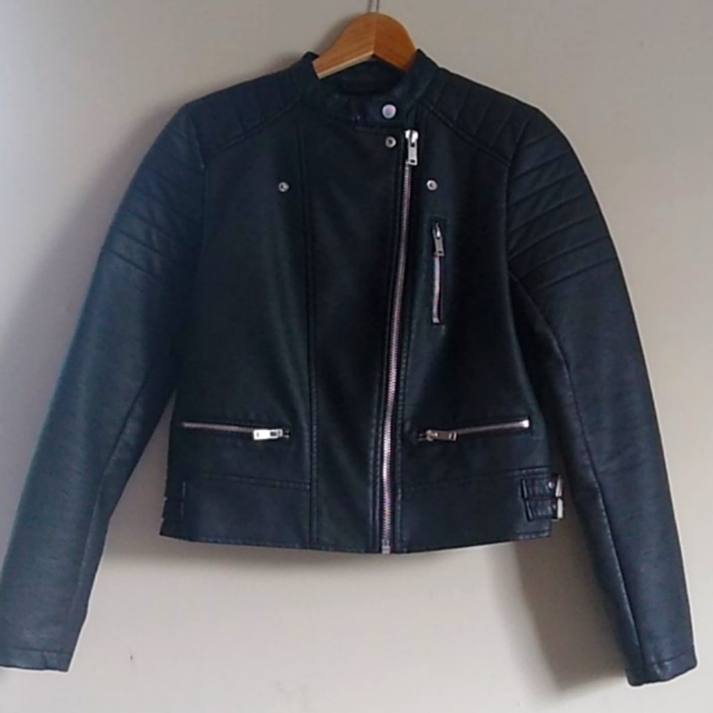 Zara black faux leather motorcycle jacket
